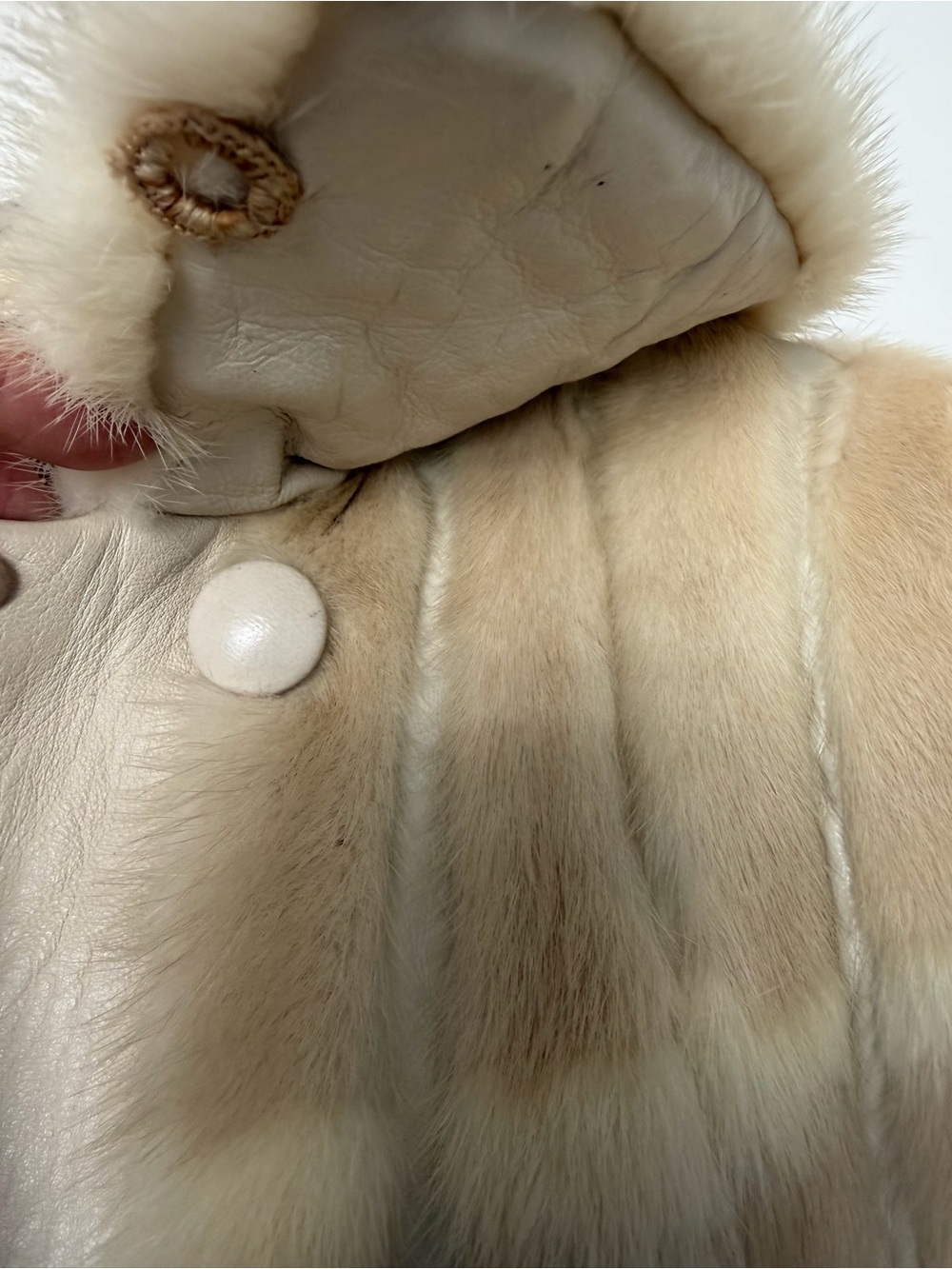 Vintage Mink Fur & Leather Coat Cream Color Size M - Picture 9 of 11